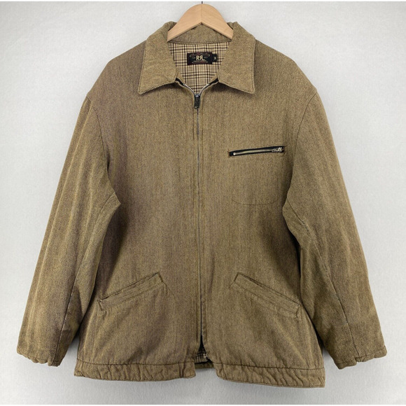 DOUBLE RRL RALPH LAUREN Jacket Mens M Barn Chore Flannel Lined Full Zip Brown - Picture 2 of 16